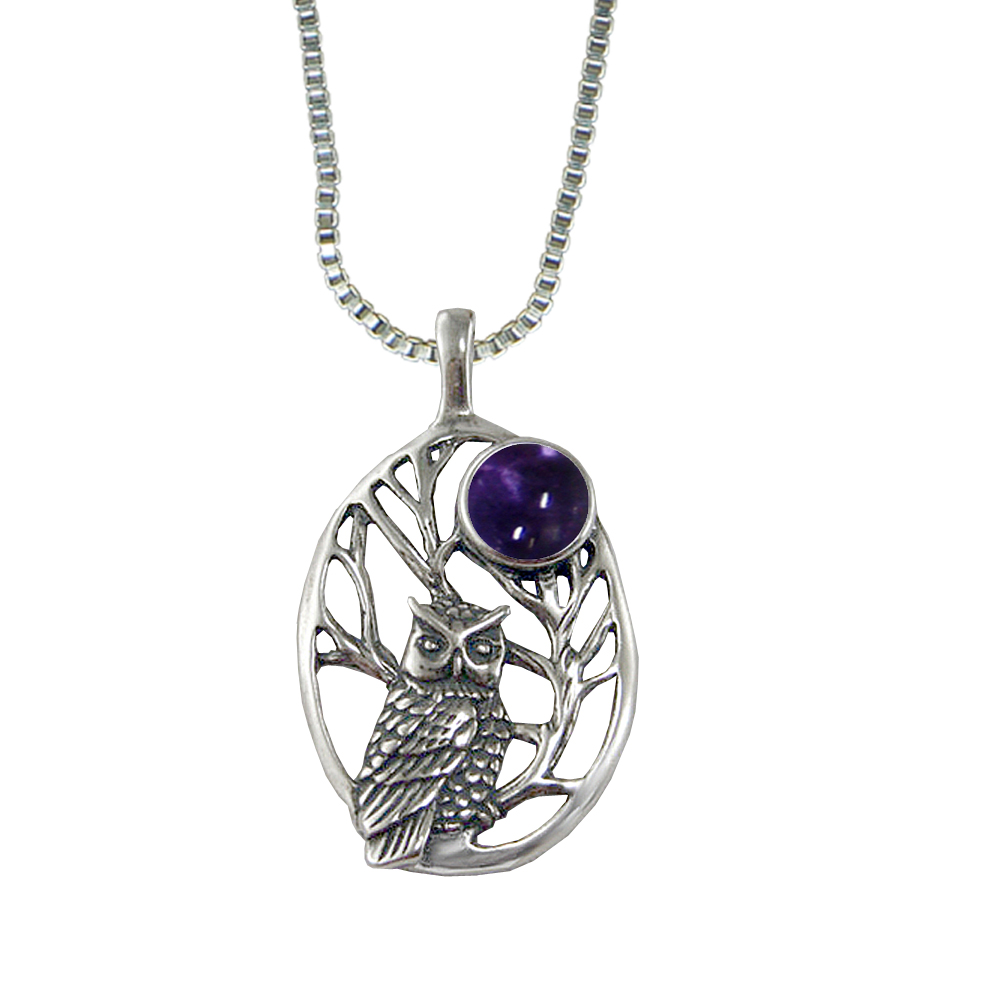 Sterling Silver Sacred Owl Pendant With Iolite